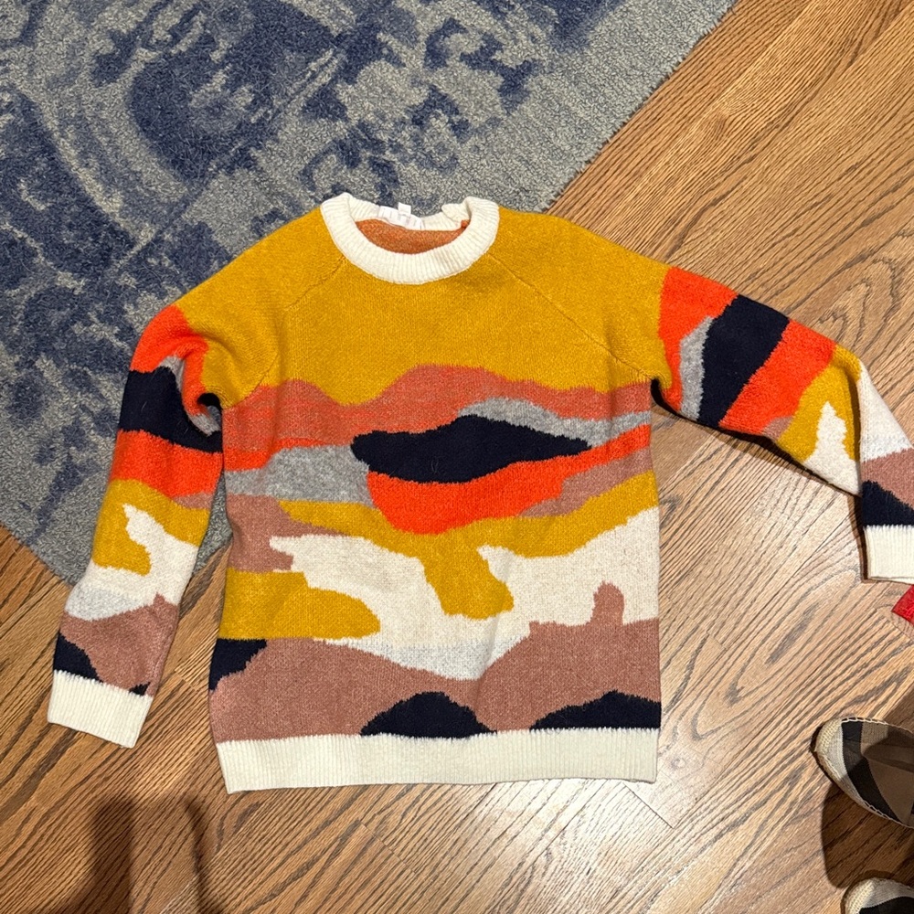 THML Multicolor Abstract Crewneck Sweater - Mustard, Orange, Black, Cream, Brown